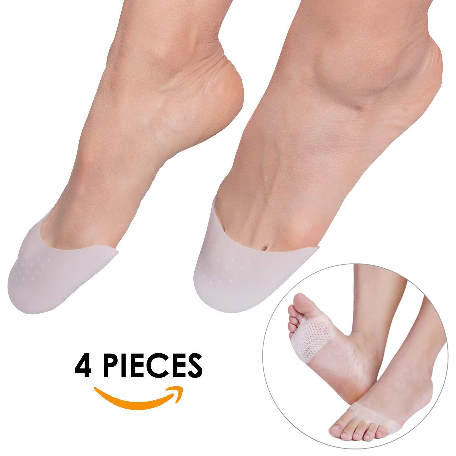 2 Pairs Soft Silicone Gel Toe Protectors Covers Faireach Toe Caps Metatarsal Pads with Forefoot Cushion Ballet Pointe Dance Athlete Shoe Pads 4 PCS