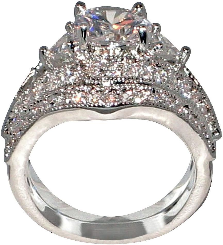 Antique Style Queen Victoria 2.94 Ct. Round-shape and Triangle-shape Cz Cubic Zirconia Engagement Bridal Wedding 2 Pc. Ring Set (Center Stone Is 2 Cts.)