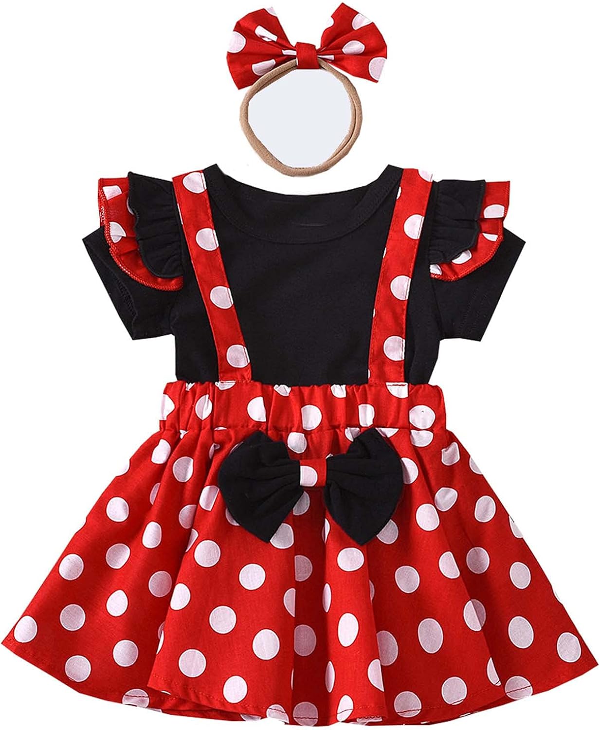sunnymi Baby Clothes Toddler Girls Dots Bow Knot Dress Headband 3 Piece