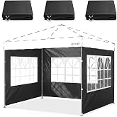 GliCraft 3 Pcs Large Church Window Sidewalls for 10x10 Canopy Frame, Black | Canopy Side Walls with Window, No Frame, Waterproof UV Protection 400d Oxford Fabric, for Outdoor Party, Picnics &amp; Camping