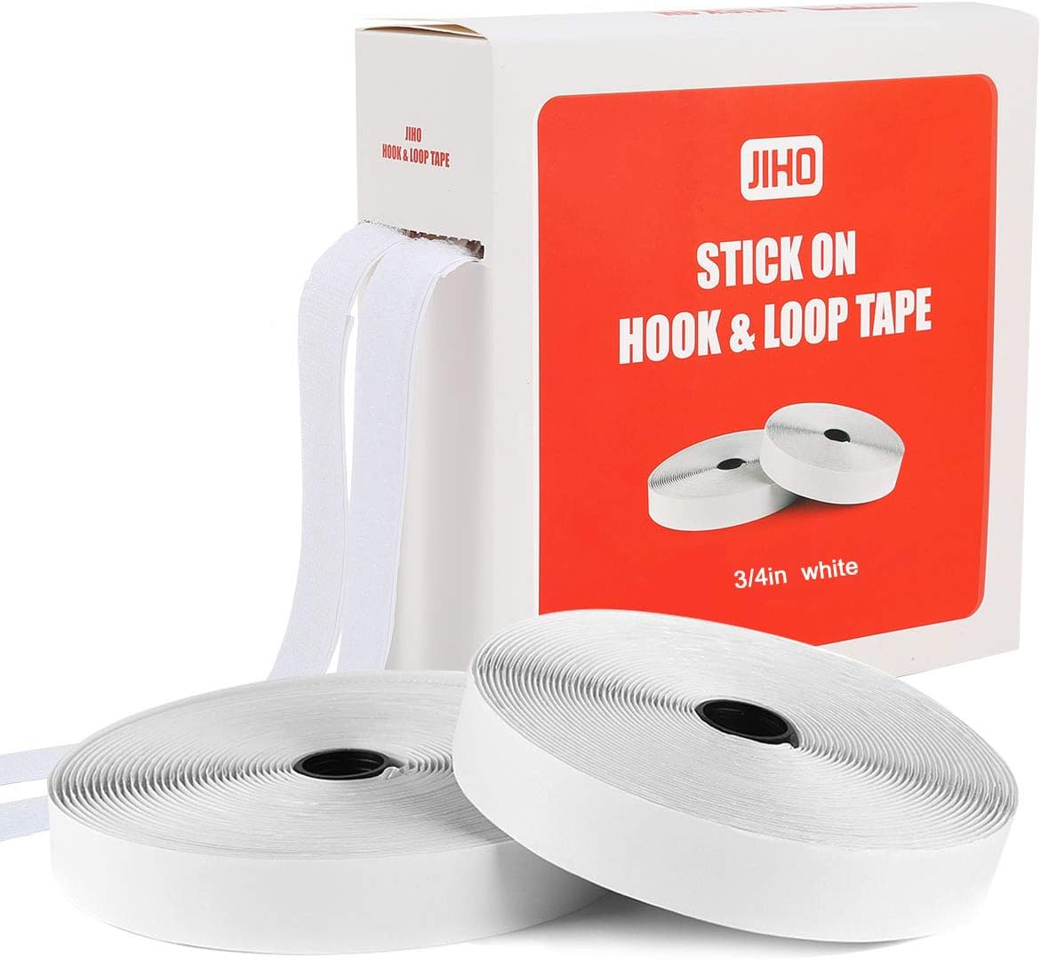 Self Adhesive Hook and Loop Tape roll Sticky Back Strip Adhesive Backed Fabric Fastener Mounting Tape for Picture and Tools Hanging Pedal Board Fastening by JIHO (3/4INCH, White)