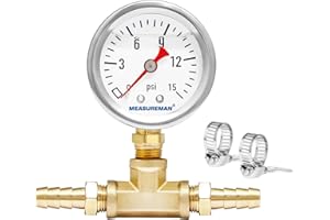 MEASUREMAN Fuel Pressure Gauge Kit 0-15Psi Stainless Steel Glycerin Filled, 1-1/2" Dial Size, with 5/16" Fuel Line Fuel Press