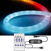 Xnbada 16.4FT WS2811 360 Degree Round Reticulate Neon LED Strip with Controller,RGB Nylon Flexible Dream Colorful Rope Light,Bedroom Indoor Outdoor Decoration,DC5V(No Adapter)
