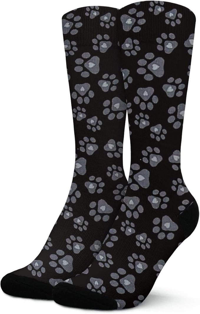 Black Dog Paw Funny Women Crew Socks Novelty Crazy Unisex
