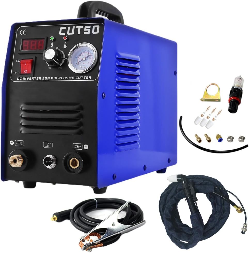 DALISHI Plasma Cutter 50A HF Cutting Machine 1/2" Clean Cut 110V/220V Dual Voltage With Consumables