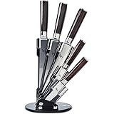 BGT Japanese Kitchen Knives With Color Wood Handle Stainless Steel Kitchen Knife Set 3.5'' Paring Knife 5'' Utility Knife 7'' & 8'' Inch Chef Knife 8'' Bread Knife (Knife Set with Holder)