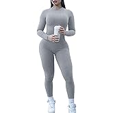 VASAUGE Women's Sexy One Piece Long Sleeve Jumpsuits Ribbed Crew Neck Club Rompers