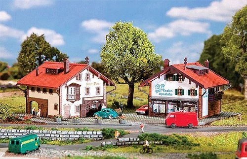 N Scale Pharmacy and Bakery Building Set - Kit (Plastic) -- Both Structures Measure: 3-1/8 x 2-3/4 x 2-3/8
