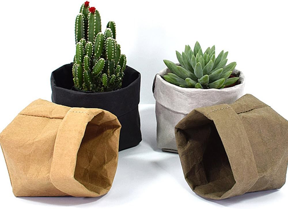4Pack Decoration Washable Kraft Paper Storage Bag Container for Fruit Food Succulent Planting Household Wrap Pet Carrier Toy Box 3''x3''x6'' (S)