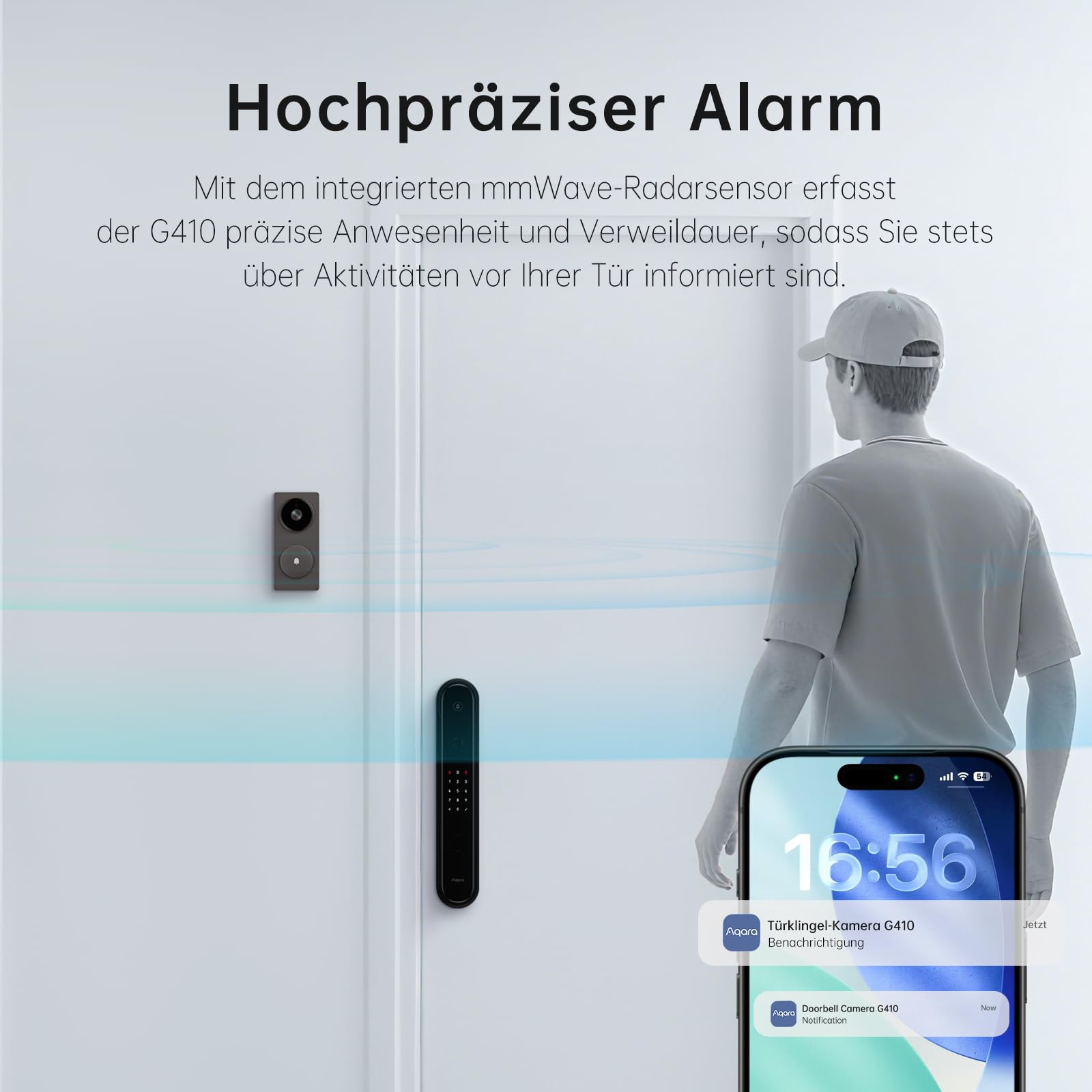 Aqara Smarte Türklingel mit Kamera G410,2K,Homekit-Sicherheits-Video,2-Wege Audio,Integrierte Matter Hub,drahtlos/draht, kompatibel Apple Home,Google,Home-Assistant,2.4/5GHz WLAN, mit Chime, Schwarz 3