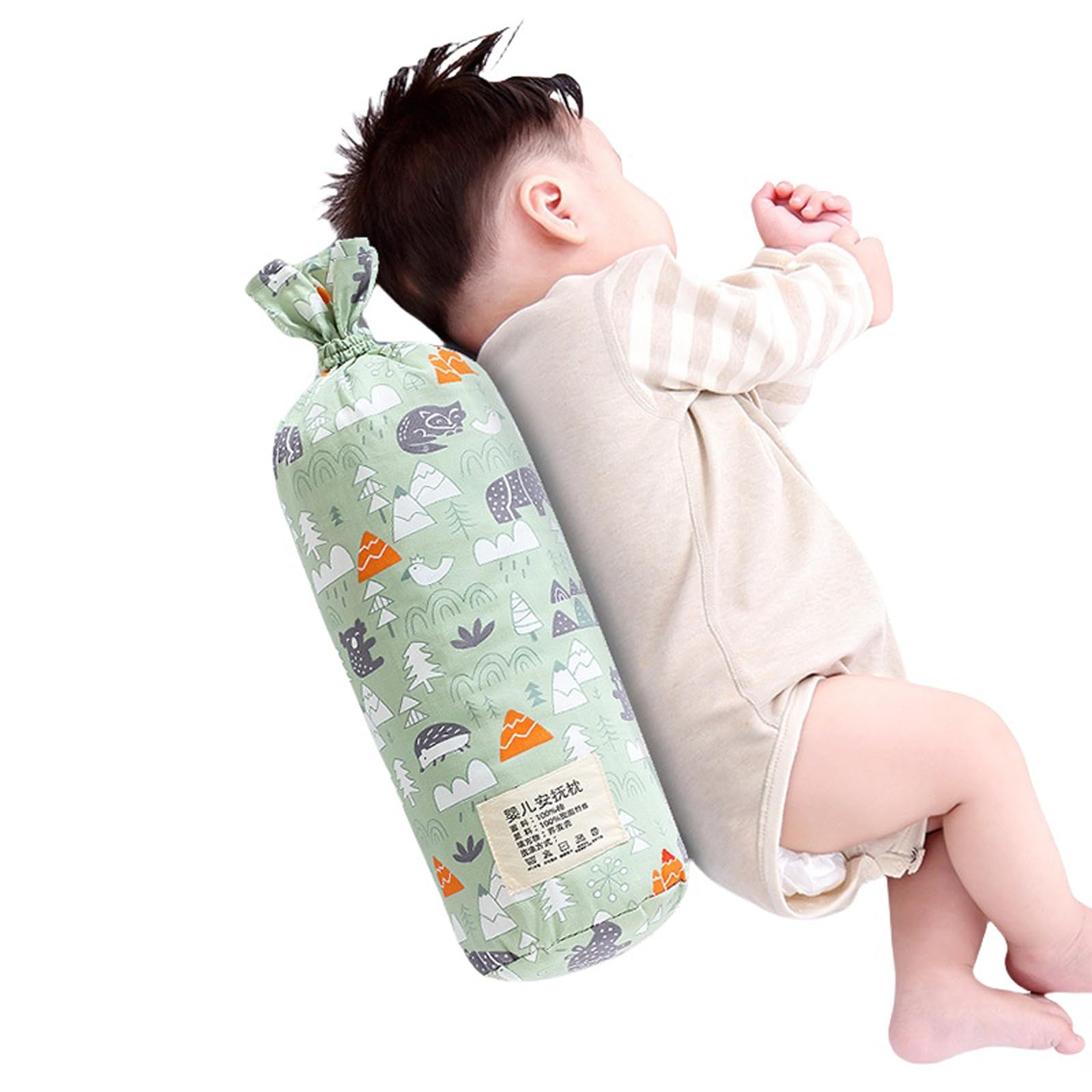 IPENNY Newborn Baby Side Sleep Pillow Anti Roll, Soft Baby Side Sleep Long Pillow - Toddlers Baby Back Body Positioning Pillow Comfortable Cotton Buckwheat Print Long Accompany Sleeping Pillow