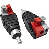 Haokiang 2-Pack Speaker Phono RCA Male to 2 Screw Terminal Female Strip Audio Video Spring Press Type Balum Connector Adapter