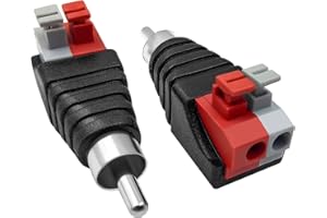 Haokiang 2-Pack Speaker Phono RCA Male to 2 Screw Terminal Female Strip Audio Video Spring Press Type Balum Connector Adapter