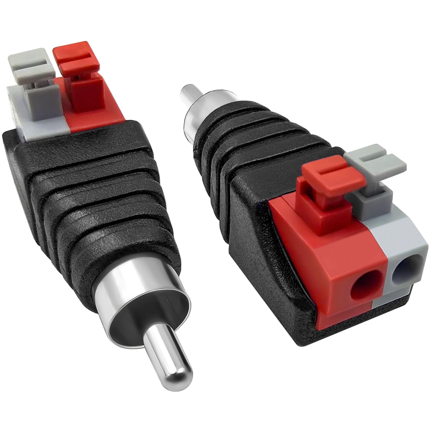 Hakiang 2-Pack Speaker Phono RCA Male to 2 Screw Terminal Female Strip Audio Video Spring Press Type Balum Connector Adapter (RCA M/AV F)