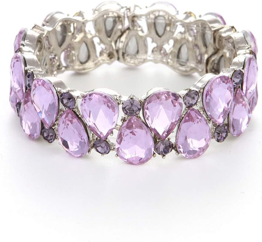 Youfir Bridal Austrian Crystal Teardrop Knot Elastic Stretch Bracelet for Brides Wedding Party