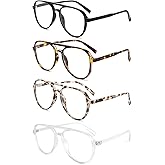 MMOWW 4 Pack Oversized Aviator Reading Glasses for Women Men Retro Double Bridge Pilot Style Blue Light Blocking Readers