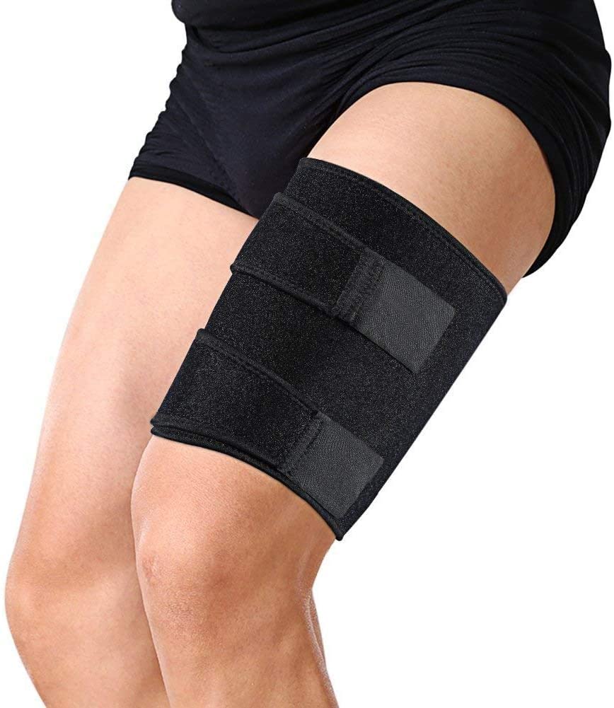 Medical Grade Thigh Hamstring Support Compression Brace Wrap Adjustable Neoprene Sports Leg Sleeve for Pulled Hamstring Strain Injury Rehab for GYM, Running, Fitness (2 Pack of Thigh Support)