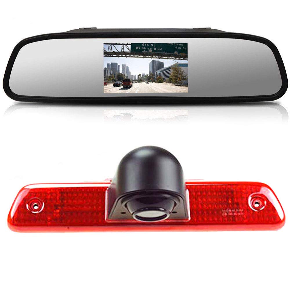 【HD Rear View Camera Kit】 4.3 Inch Rear View Mirror Monitor + 3rd Brake Light, Rear View Camera for Peugeot Expert/Fiat Scudo/Citroen Jumper/2007-2016