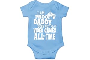 FUNNWEAR I Am Proof Daddy Does Not Play Video Games All The Time - Funny Baby Essentials Romper Outfits