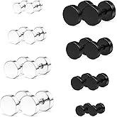 Cisyozi Flat Back Earring stud for Men 18gauge cute Black Silver Earring Stud Stainless Surgical Steel tragus cartialge helix ear lobe Disc Circle Round CZ Gem Fake Gauge Dot Earring Set fo Women Men