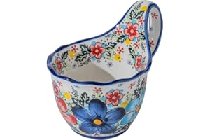 ALMA 18oz Microwavable Soup Bowl with Loop Handle, Handpainted Decorative Mug Big Handle, Ceramic Soup bowl for Mother, Cerea