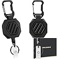 DELSWIN Retractable Keychain Heavy Duty - ID Card Badge Holder Retractable Clip, Tactical Carabiner Badge Reels with Key Ring and 31.5" Steel Cord, Key Leash Lanyard(2 Pack)