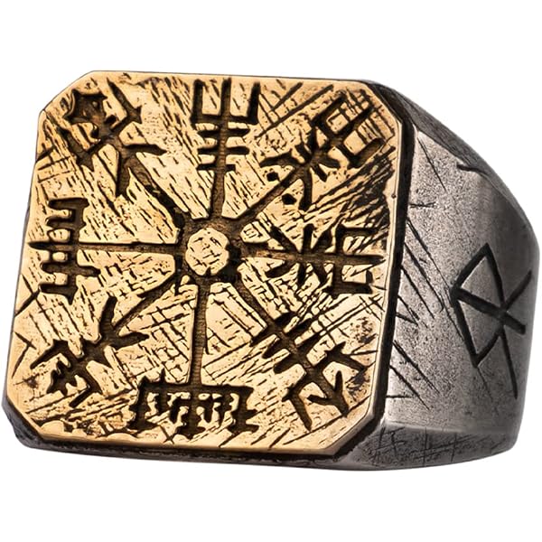 Viking Valknut Signet Ring With Vegvisir Compass - Titanium Stainless Steel, Size 7-13, Unisex Men Women