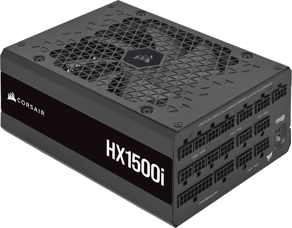 Corsair HX1500i, HXi Series, 80 Plus Platinum Fuente de alimentación digital ATX de ruido ultrabajo totalmente modular (conectores triples EPS12V, ventilador de rodamiento dinámico fluido de 140 mm, modo de ventilador de cero RPM) negro