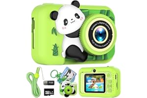 MILLCUBE Kids Camera Toys with Dual HD 1080P Video Recording, 32G SD Card, Puzzle Games, and Eye-Protective Screen, Christmas & Birthday Gift for Ages 3-12,Includes Cute Panda Pendant (Green)