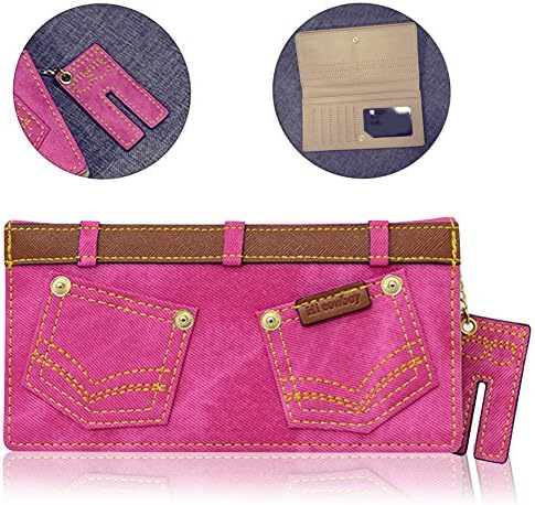 Zipper Wallet for Women, Pershoo Credit Card Holder Wallet Soft Leather Billfold Clutch Handbag Coin Purse, Multifunction ID Window Holder Passport Folding Organizer Bilfold Phone Holder - Rose Red