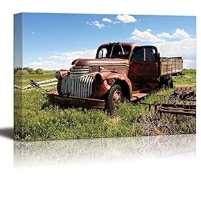 Vintage Pickup Truck in a Field Wall Decor
