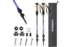 KINGGEAR Walking Sticks - Adjustable Hiking Poles, Trekking Poles with Quick Flip Lock, Lightweight Collapsible, Durable 7075 Aluminum, Natural Anti-Sweat Cork Grips, All Terrain