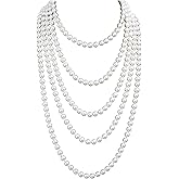 Cizoe 1920s Pearls Necklace Fashion Faux Pearls Gatsby Accessories Vintage Costume Jewelry Cream Long Necklace for Women