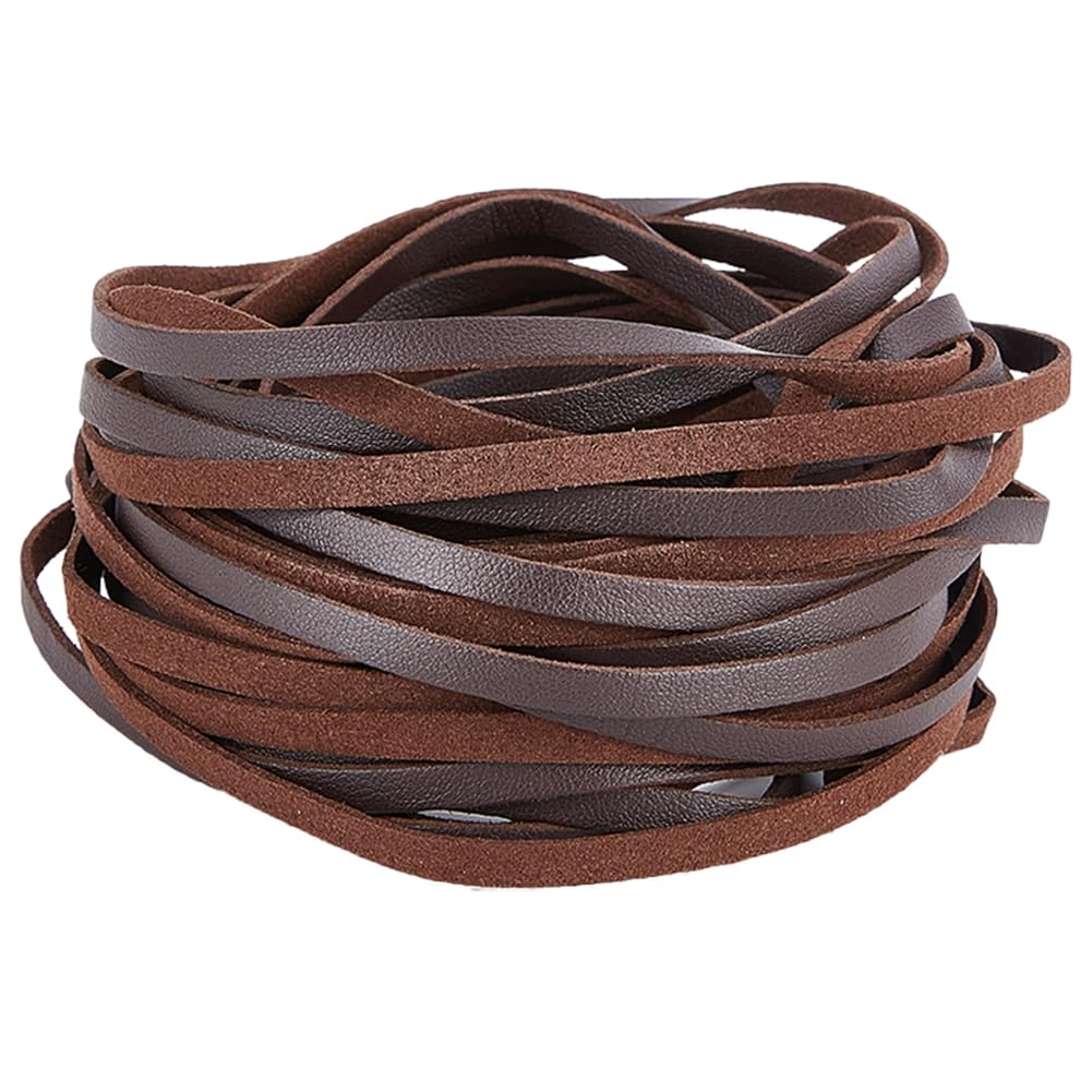 GORGECRAFT 10M Soft Leather Strap 5mm Wide Lychee Grained Imitation Leather Trimming Tape PU Leather Strips Flat Leather Cord String for DIY Crafts Belt Bracelet Jewelry Making Pillow, Coconut Brown