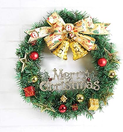 Amazon Fanituhan クリスマスリース 玄関ドア用 40cm ナチュラル 北欧風 ゴールド 鈴 ベル ハイセンス ハイクオリティ おしゃれ 素敵 クリスマス リース リアル 手作り リース ショーウィンドーディスプレー ショーウィンドウデコレーション レストラン飾り お店飾り