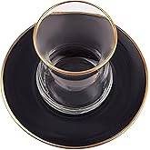 KARACA Turkish Tea Glasses Set for 6, 12-Piece Retro Anthracite Tea Set with Gold Trim, Traditional Turkish Tea Cups, Clear Glass Serving Set for Home & Entertaining