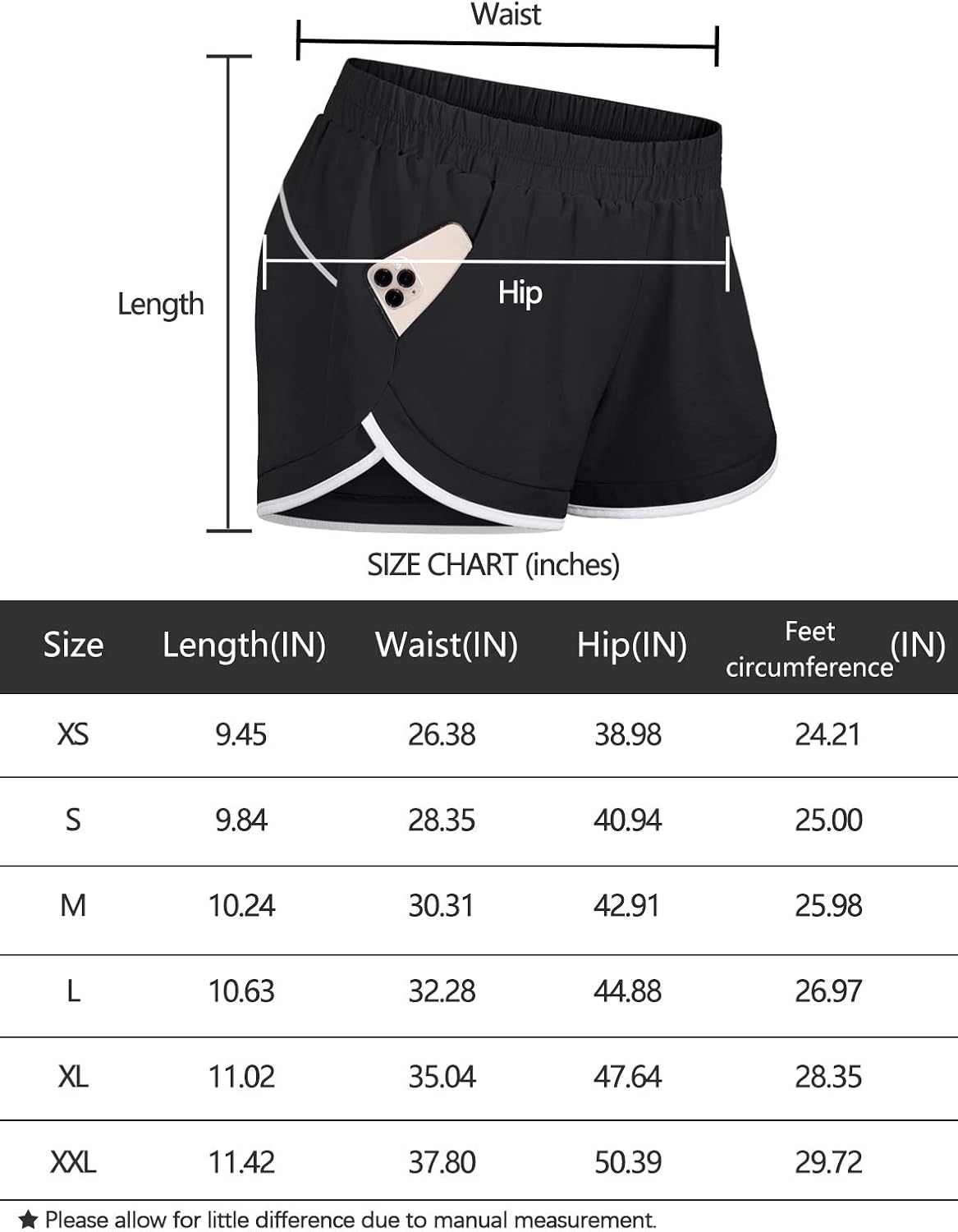 Blevonh Women Elastic Waist Double Layer Casual Running Shorts with Side Pockets: Clothing