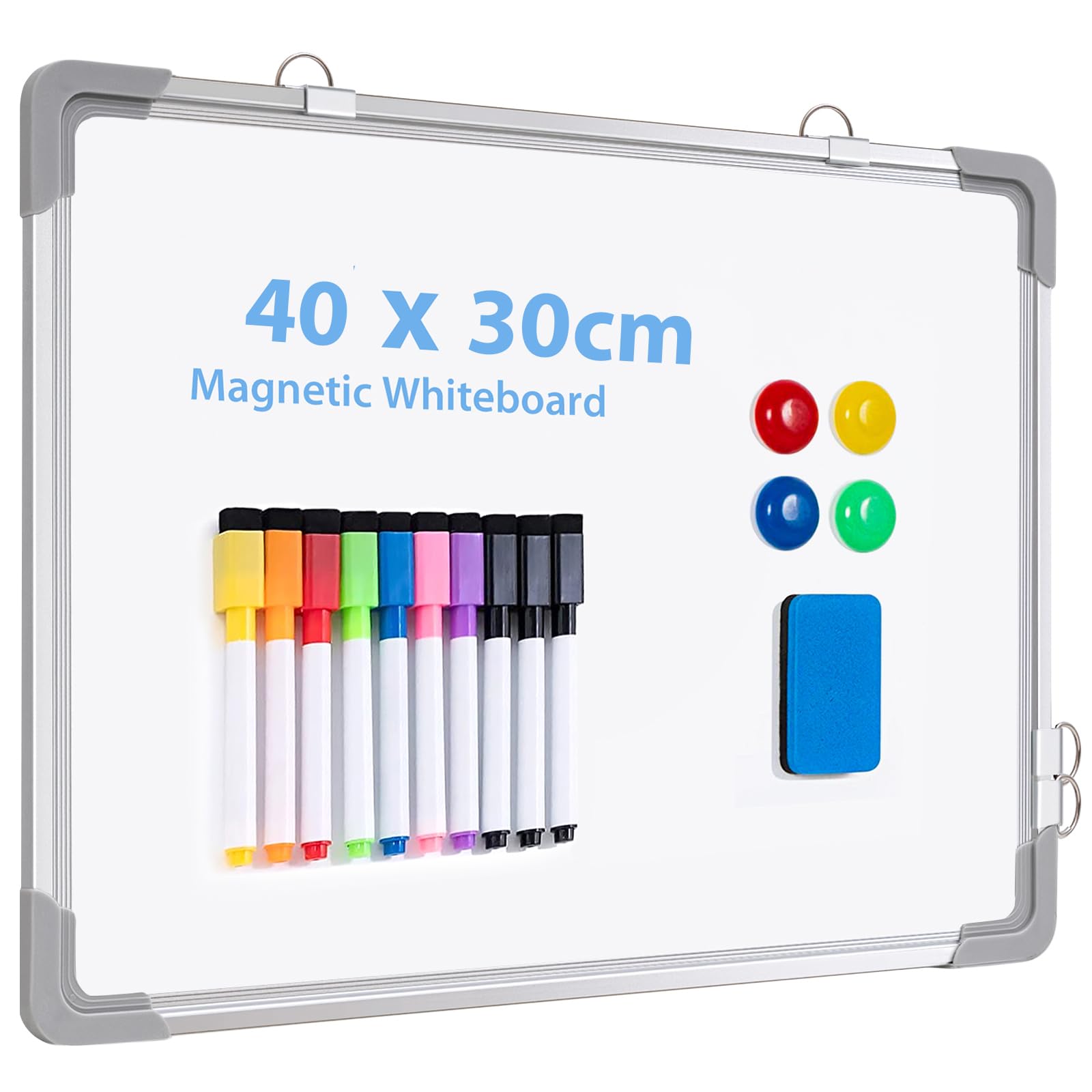 Magnetic Small Whiteboard, ARCOBIS Mini A3 Whiteboard 40 x 30 cm Hanging Double-Sided White Board for Wall, Drawing, Reminder, Kitchen Shopping List, Silver