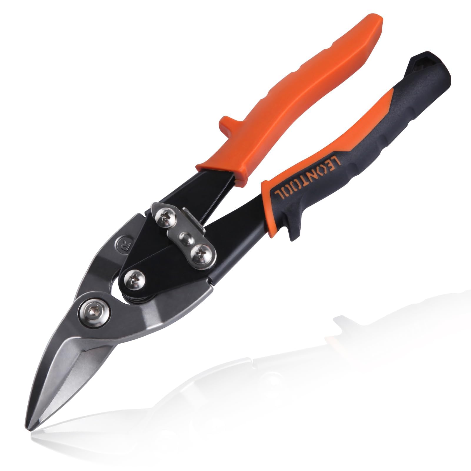 LEONTOOL 10" Tin Snips for Cutting Metal Sheet Right Cut Aviation Snips with Safety Latch and Non-Slip Handle, Heavy Duty Metal Shears Metal Cutters Metal Cutting Tool Metal Snips, Cr-Mo Steel Blade