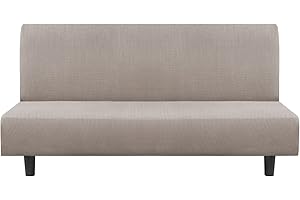 Flamingo P Stretch Armless Futon Cover - Full Queen Couch Slipcover, Sofa Bed Protector With Elastic Bottom - Soft Thick Jacquard, Taupe