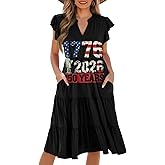 ZWPINITUP Womens Summer Dress Ruffle Sleeve V Neck Dress Casual Fit Flowy Beach Vacation Sundress with Pocket S-2XL