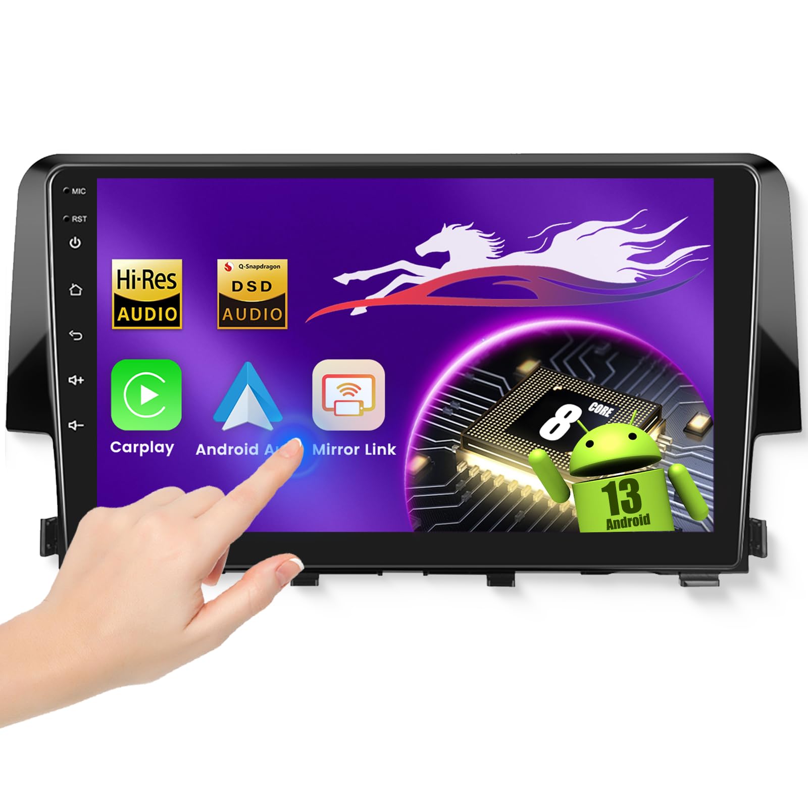 Photo 1 of 4G+64G Car Stereo for Honda Civic 2016-2020 with 5G WiFi/Qualcomm Octa Core/9" 1280 * 720 QLED Touchscreen/OTA, Android Car Radio Wireless Carplay Android Auto BT5.1 DSP/Hi-Res Audio SWC GPS