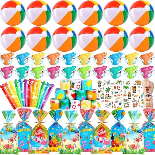 Pool Party Favors 12 Pack, Summer Beach Party Favors with Inflatable Balls Tattoo Stickers Slap Bracelets for Birthday Party Goodie Bag Stuffers
