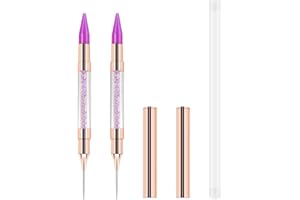 RIMOEV 2 Pcs Dual End Nail Rhinestone Picker Dotting Wax Pen, Wax Tip Rhinestone Pen Tool, Dual Tips Pick Up Applicator DIY Nail Dotting Pen for Gems, Crystals, Nail Accessories for Manicure (Purple)