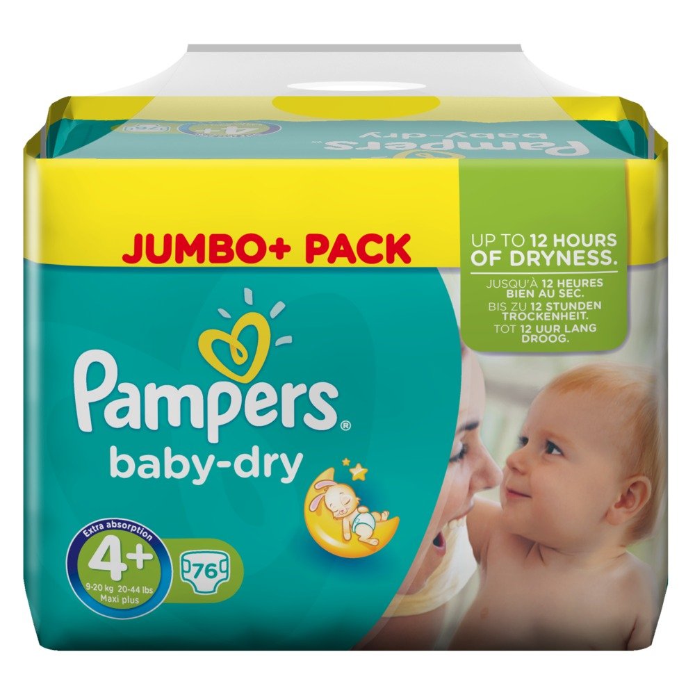 Pampers Baby Dry Size 4+ (Maxi+) Jumbo Pack 76 Pack