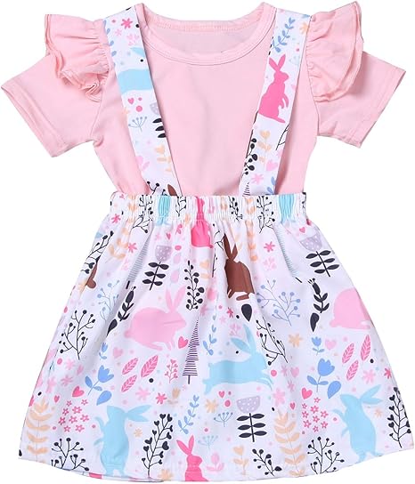 Amazon Co Jp 女の子の赤ちゃん用イースターバニースカートセット フリル付き半袖tシャツ ラビットサスペンダースカートドレス 2ピース アウトフィット Us サイズ 3 4years 1 カラー ピンク 服 ファッション小物