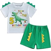 Fernvia Toddler Baby Boy Birthday Outfit 1st-5th Kids Shirt Tops + Shorts Set Dinosaur B-Day Party Summer Clothes