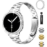 Metal Band and Bling Case Compatible with Samsung Galaxy Watch 8 Bands 40mm, Elegant Tapered Stainless Steel Chain Link Bracelet Strap with Sparkling PC Protective Cover for Samsung Watch 8 40mm Women