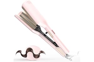 OKWRAP Waver Hair Tool,Mini Waver Curling Iron，Curling Iron Hair Crimper Waver，Ionic Deep Waver Curling Wand with Ceramic 2 Barrel for Women，Double Voltage, Easy to Use, Pink, 1.25 Inch