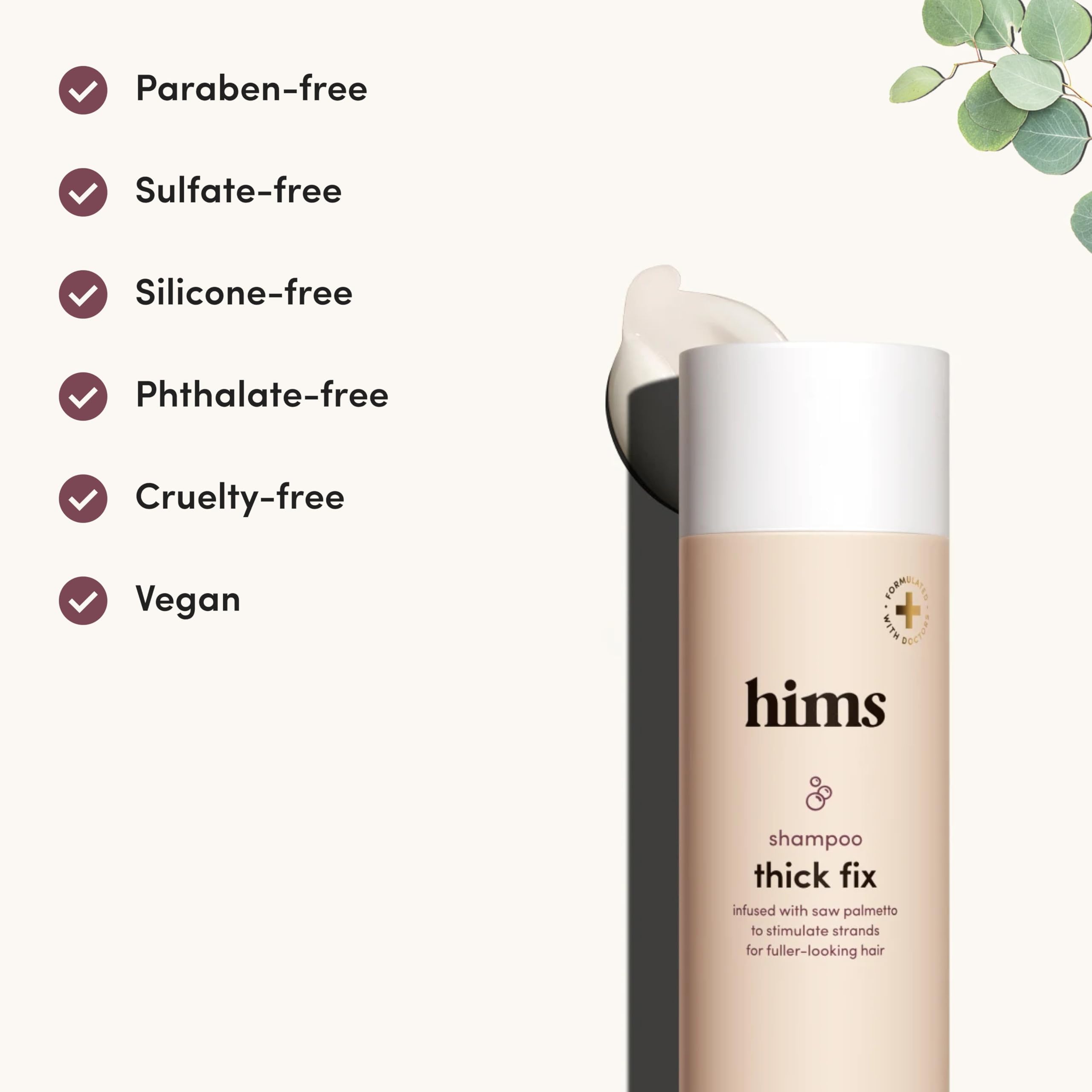 hims Thick Fix Shampoo - Saw Palmetto for Healthy Hair Growth & Thickening - Scalp Cleansing - Vegan, Sulfate-Free & Cruelty-Free - Eucalyptus Scent, 2 pack 6.4 fl oz